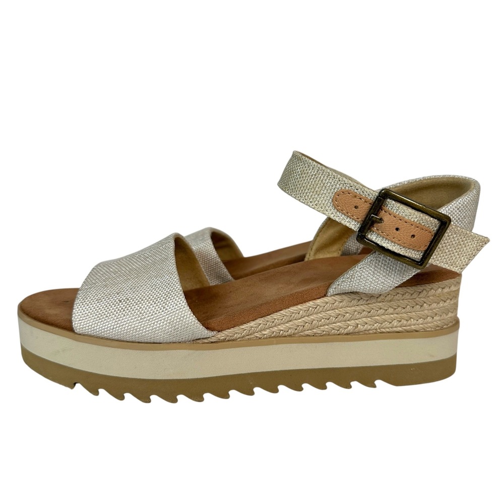 Toms Sandals Shoes Diana Espadrille Wedge Platform Sawtooth Sole Gold 9 Boho - Picture 5 of 12